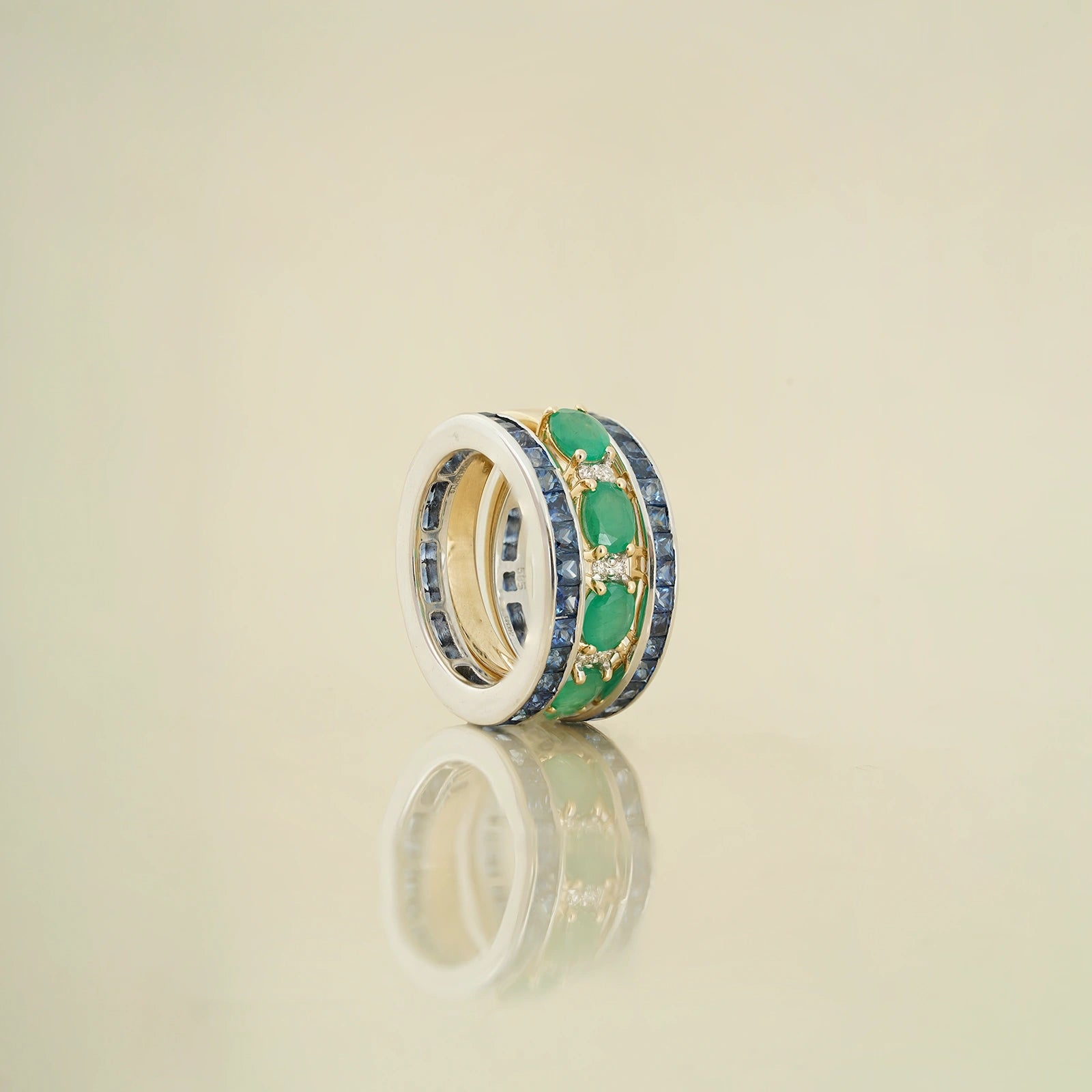 Jessica Emerald & Blue Sapphire Ring Set