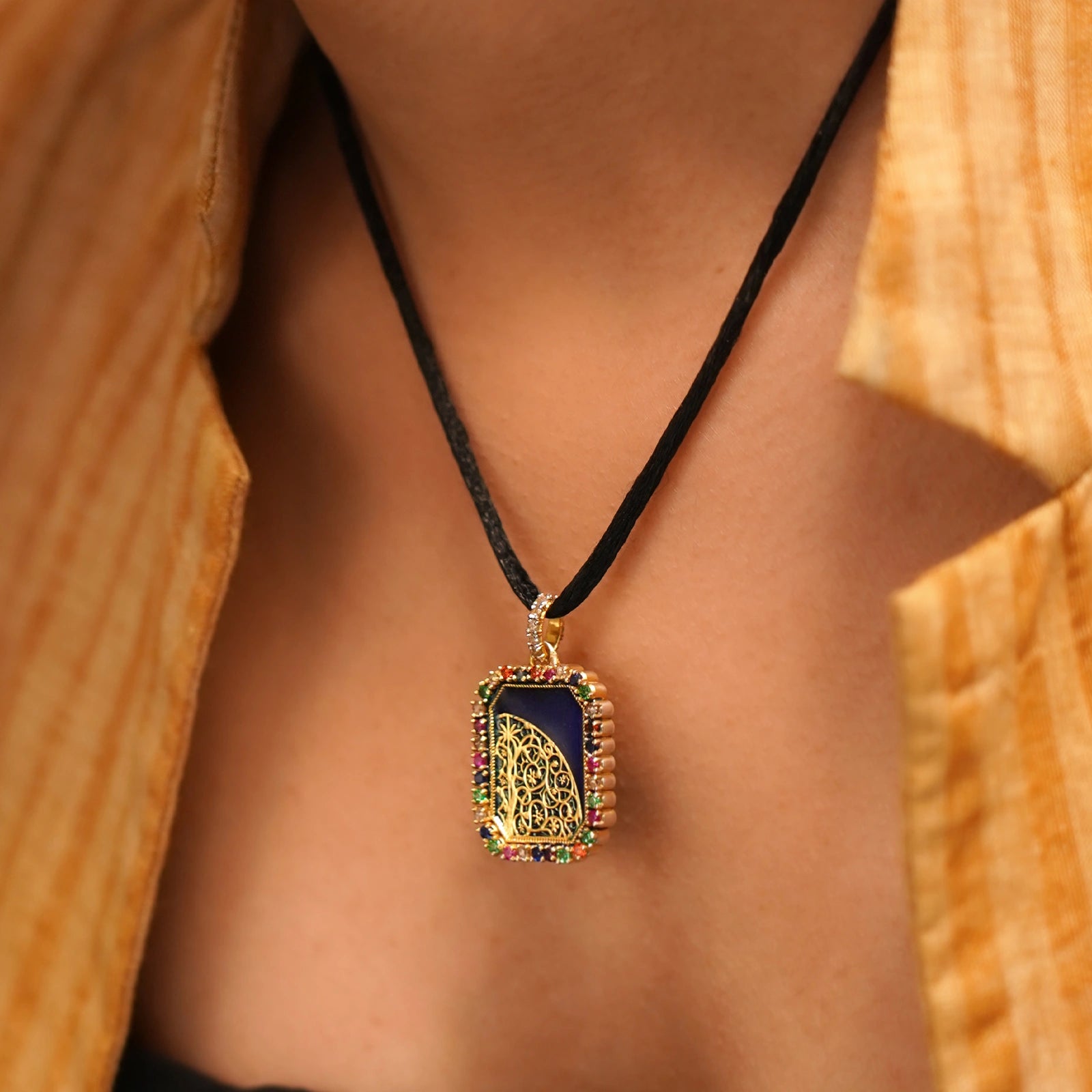Tree of Life Pendant in cobalt blue