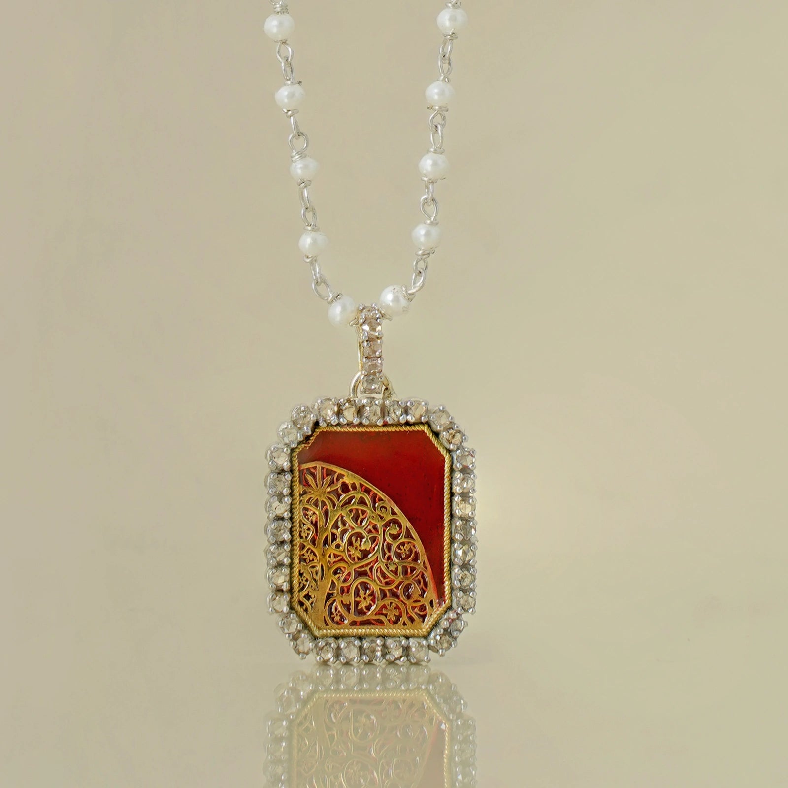 Tree of life pendant in crimson red