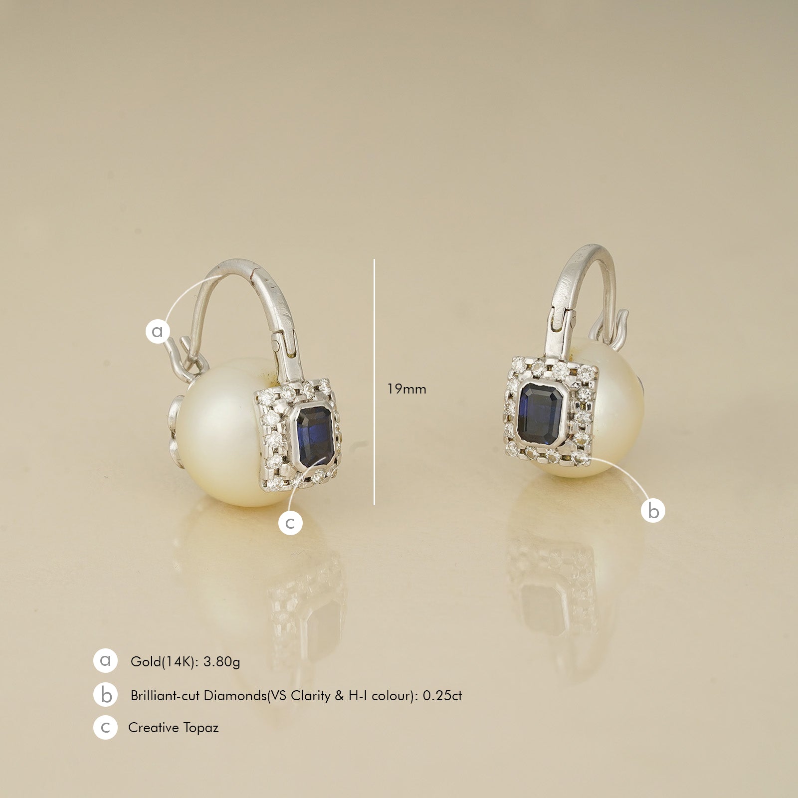 Belle South Sea Pearl Topaz Earrings
