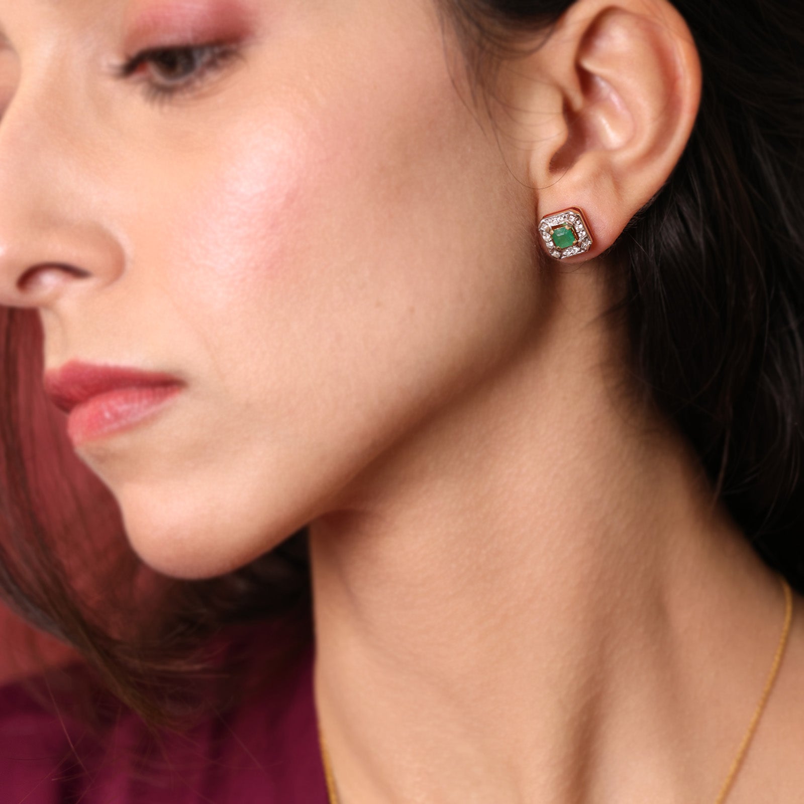 Diamond and Emerald Ear Studs