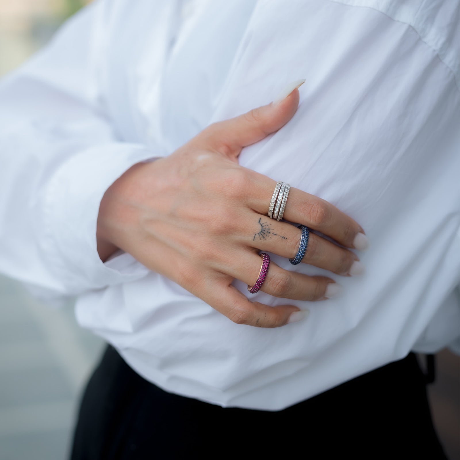 Blue Sapphire and Ruby Stackable Ring Set