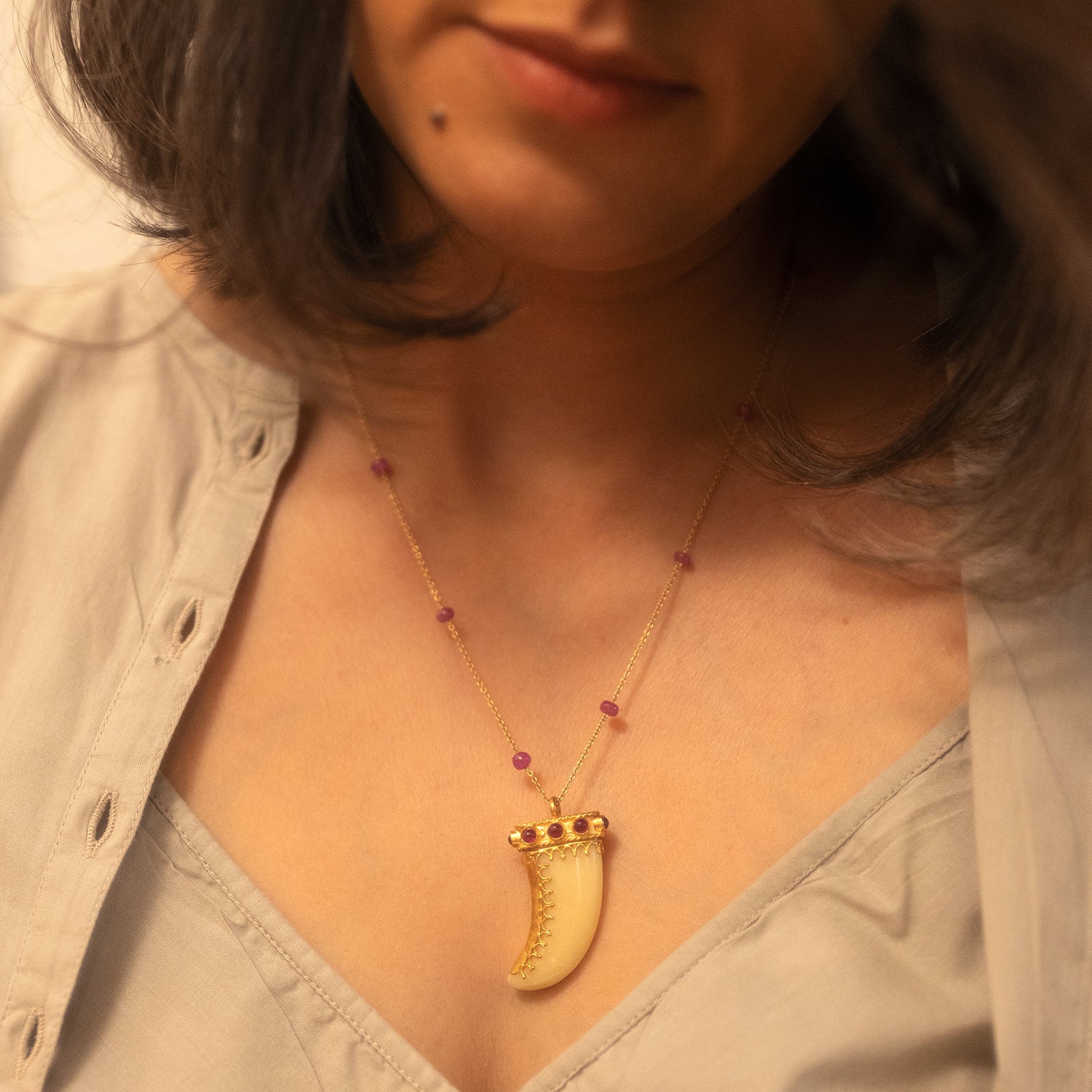 Gold and Ruby Pendant Necklace
