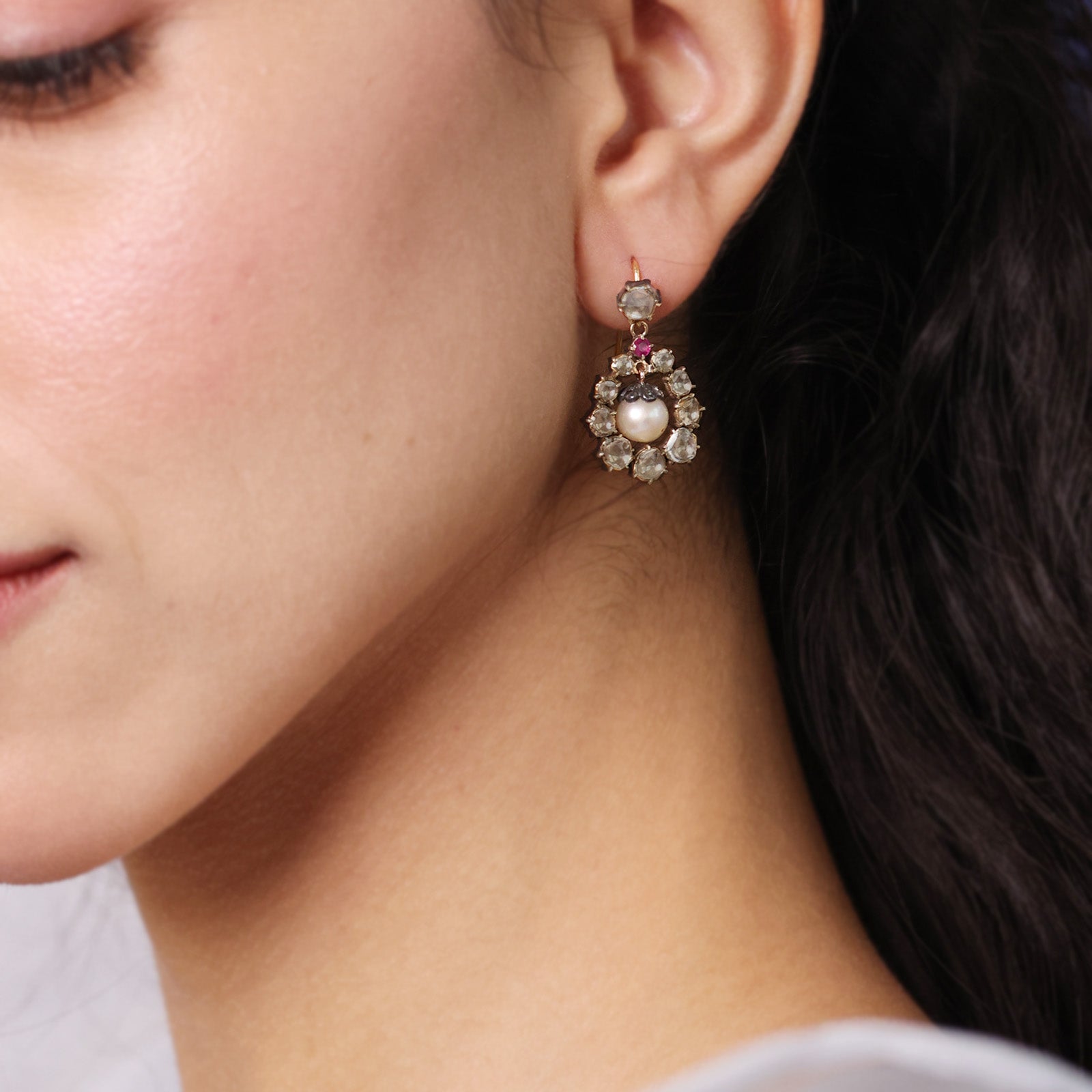 Vintage Gold and Diamond Ruby Earrings