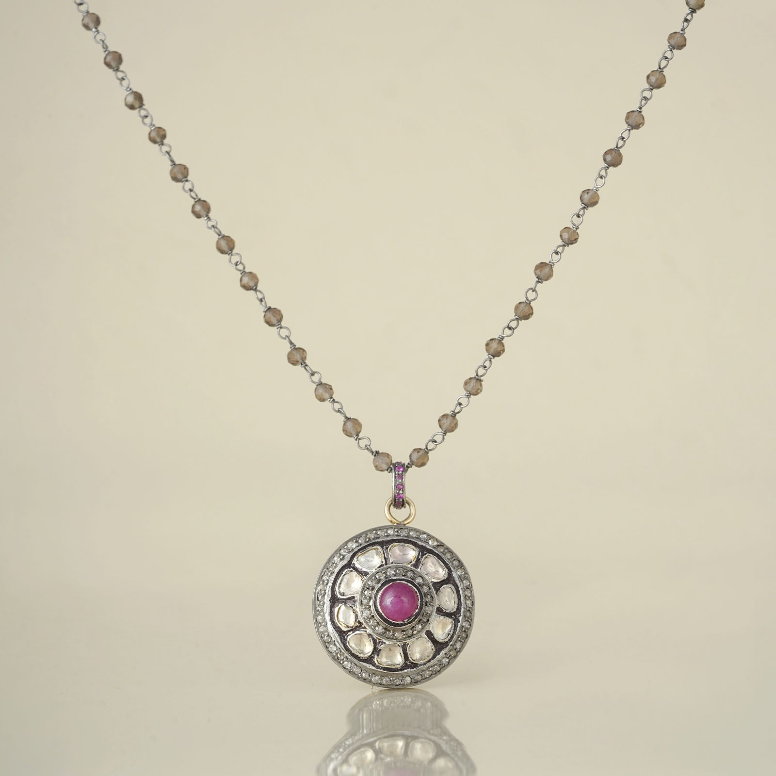 Gold Diamond and Ruby Pendant Necklace