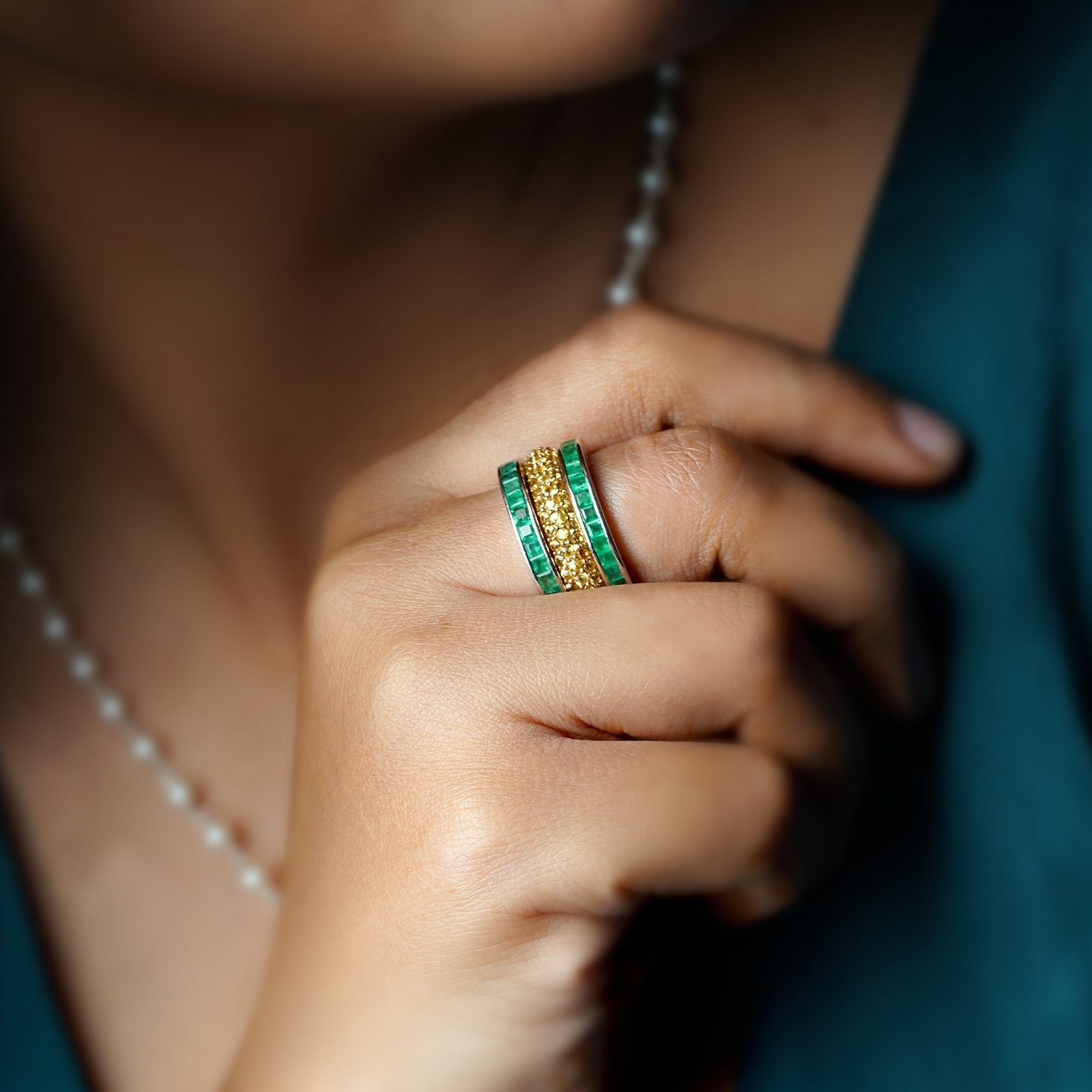 Emerald and Yellow Sapphire Stackable Ring Set