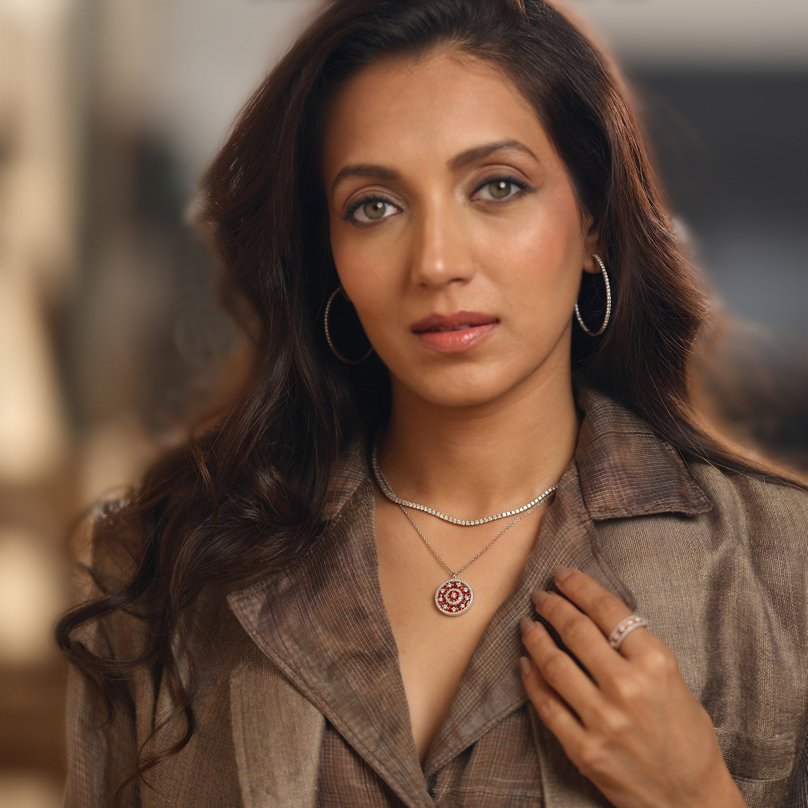 Gold Diamond and Sapphire Pendant Necklace