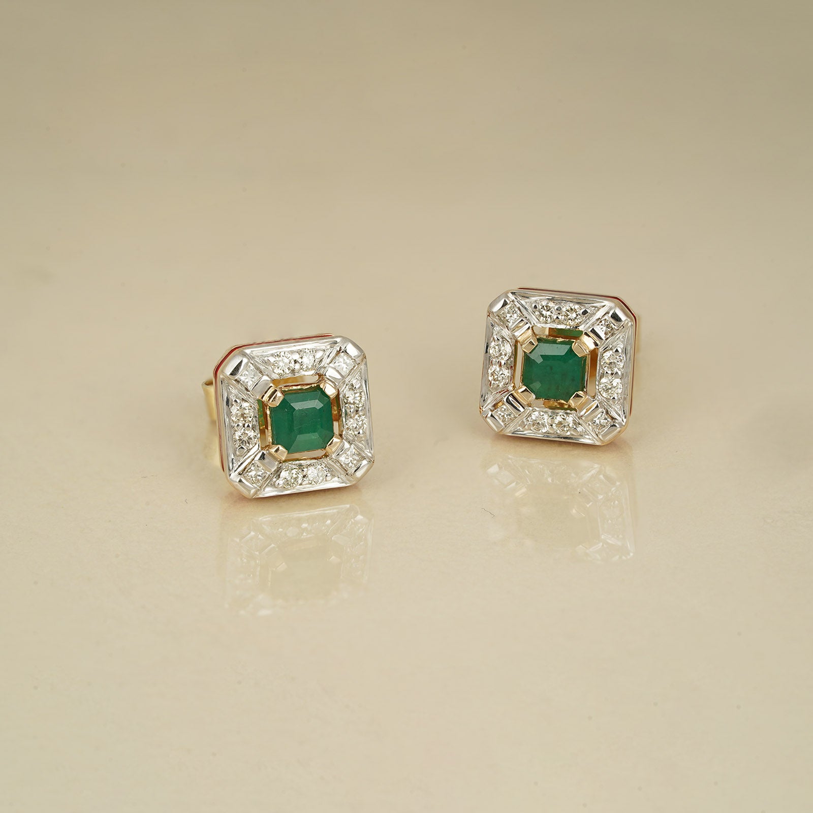 Diamond and Emerald Ear Studs