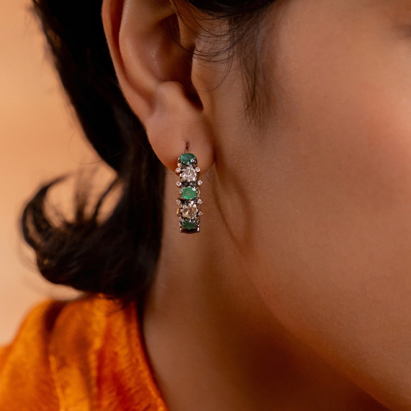Rumi Emerald Hoop Earrings