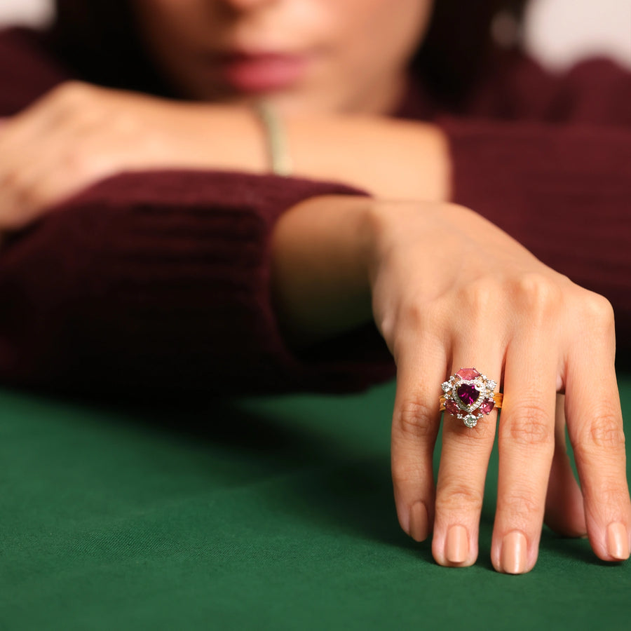 14K Gold diamond and tourmaline Amalfi rose ring