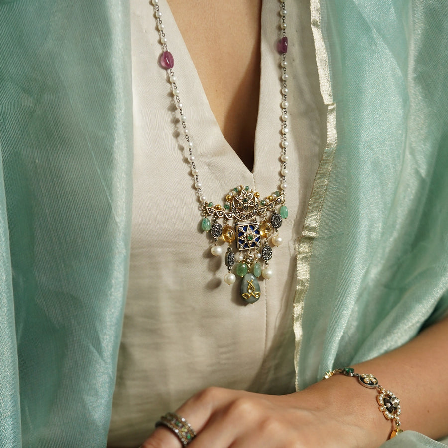 Arya Cobalt Blue Brooch and Necklace
