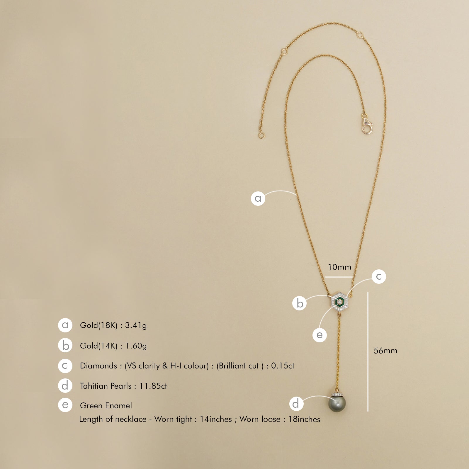 Hexa Tahitian Pearl Lariat Necklace