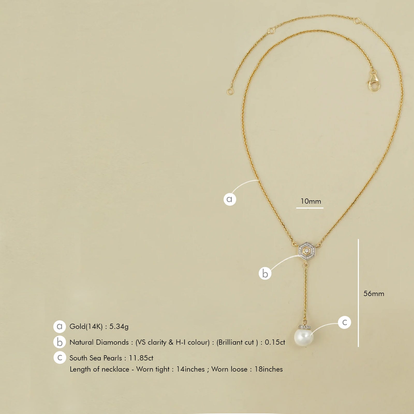 Hexa South Sea Pearl Lariat Necklace