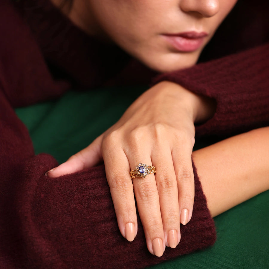 14K Gold diamond and tanzanite Juliana ring