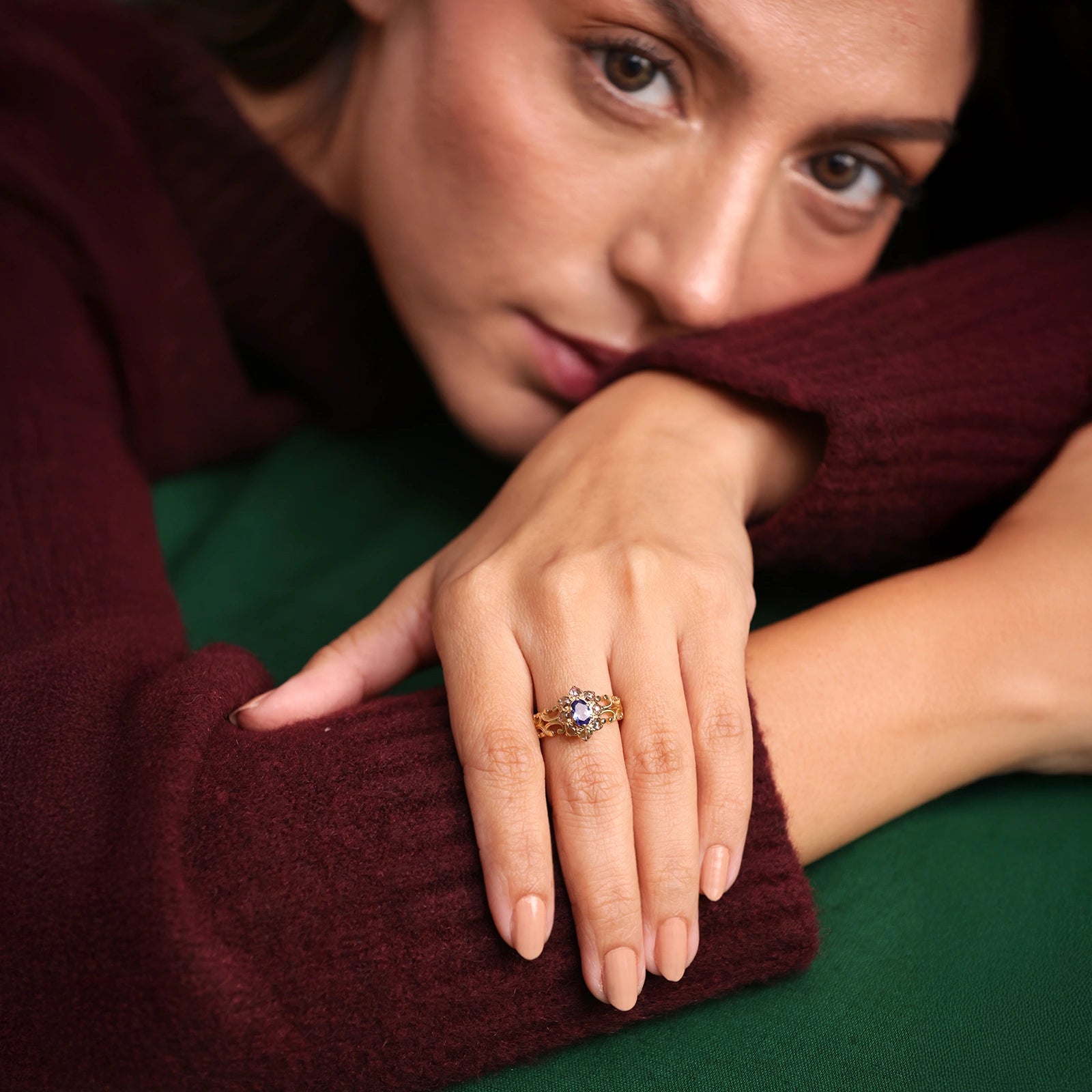 14K Gold diamond and tanzanite Juliana ring