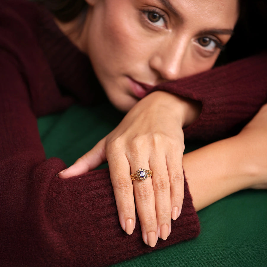 14K Gold diamond and tanzanite Juliana ring