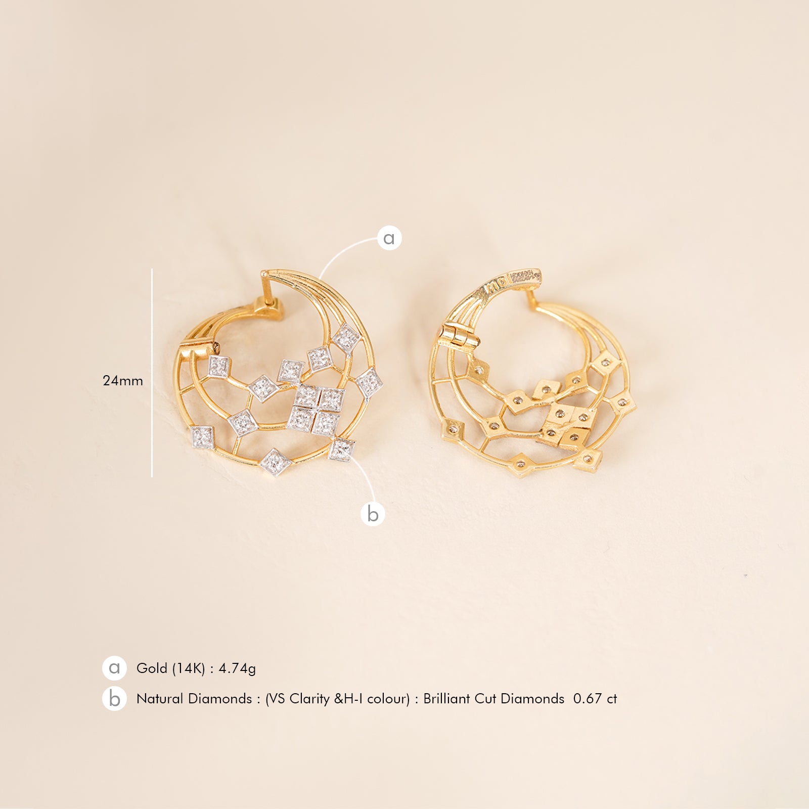 14K Gold and diamond Michelle hoop Earrings