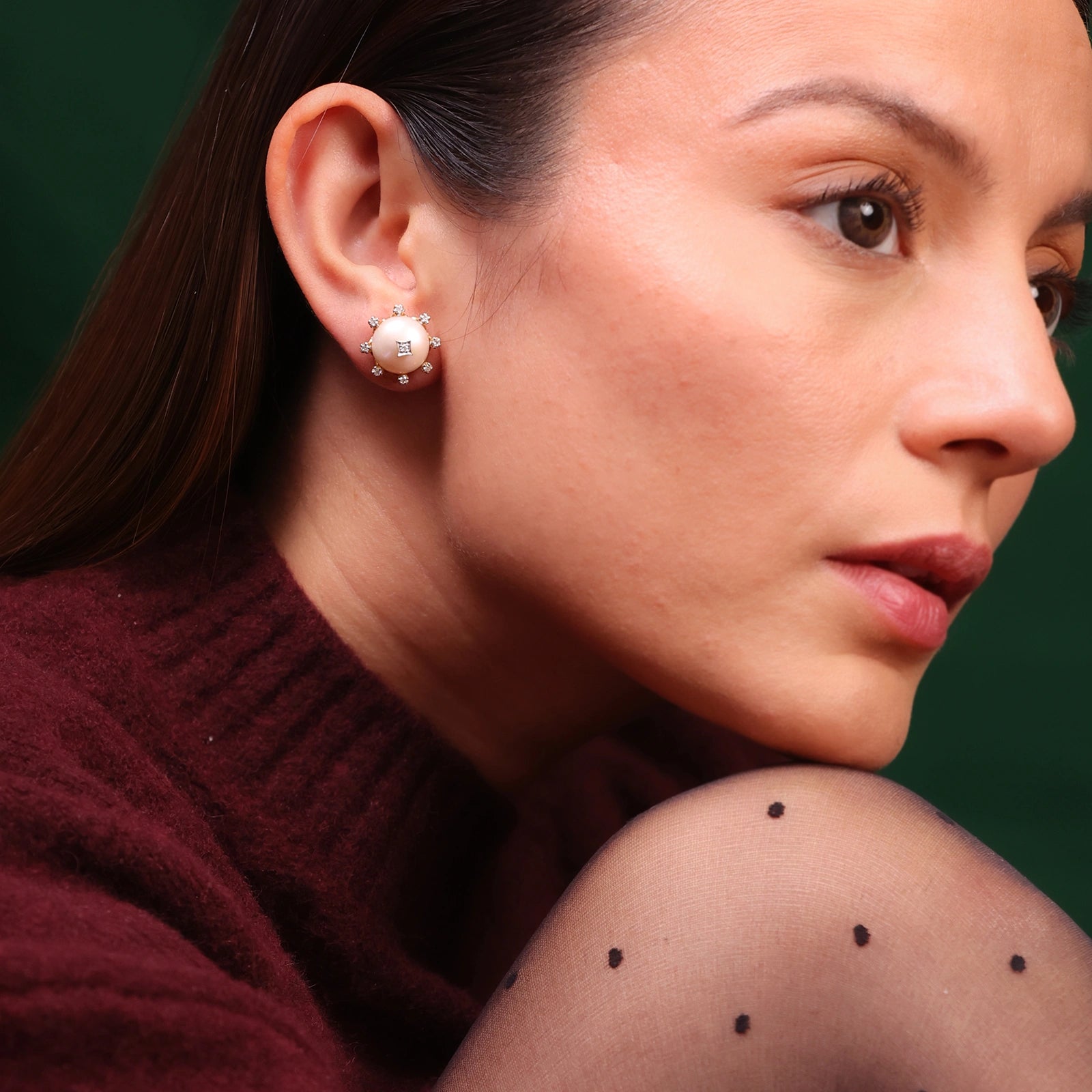 14K Gold diamond and Niva pearl Ear Studs