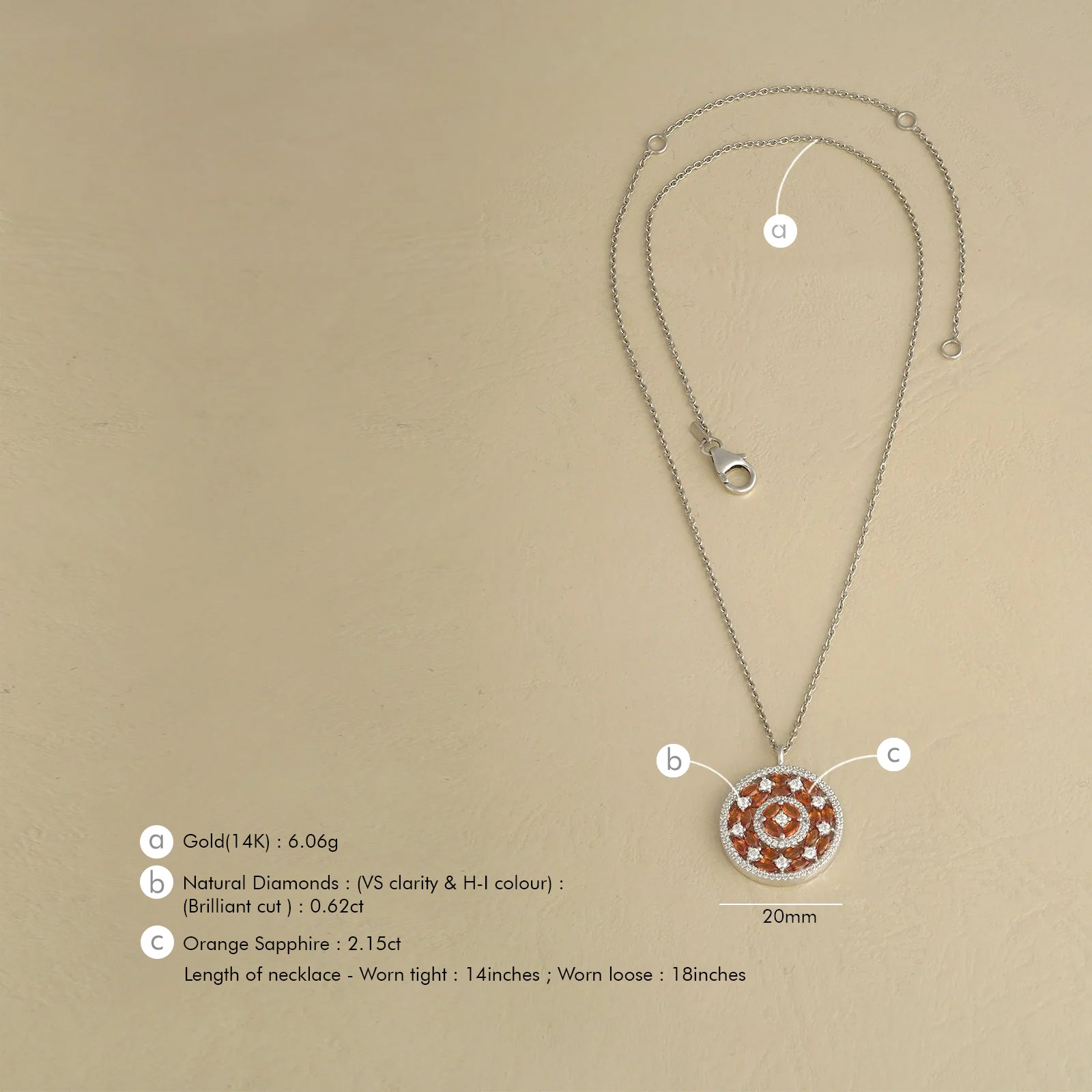 Phoebe Orange Sapphire Pendant Necklace