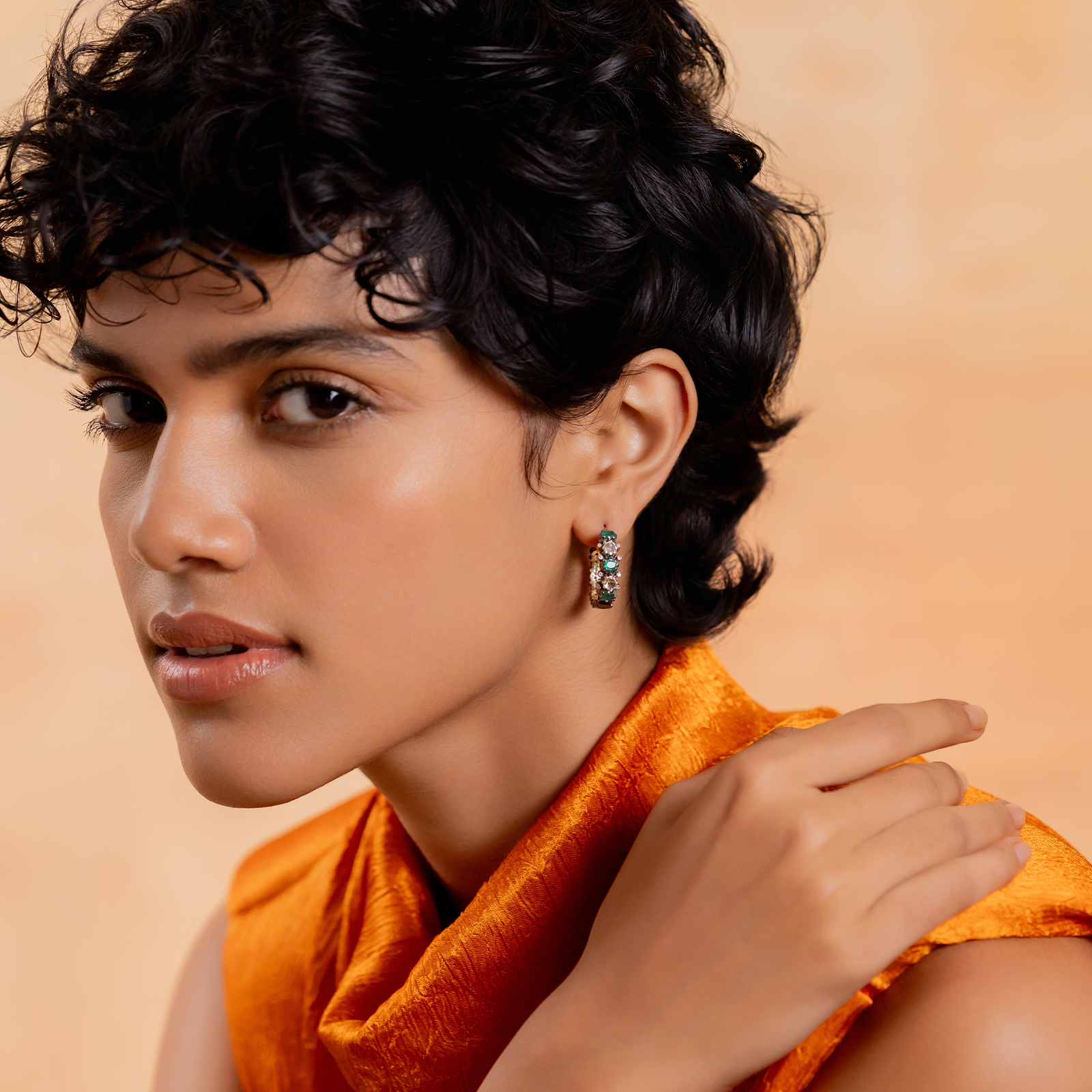 Rumi Emerald Hoop Earrings
