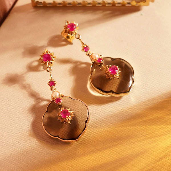 Siwan Gold Ruby and Smoky Quartz Earrings – Vibe with MOI