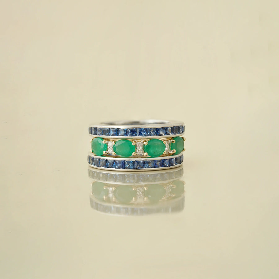 Jessica Emerald & Blue Sapphire Ring Set