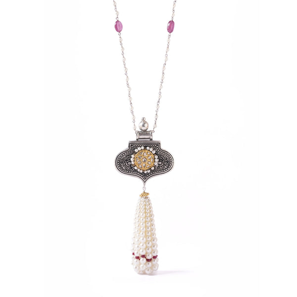 Red Mogul intricate traditional silver tassel necklace – Vibe with MOI