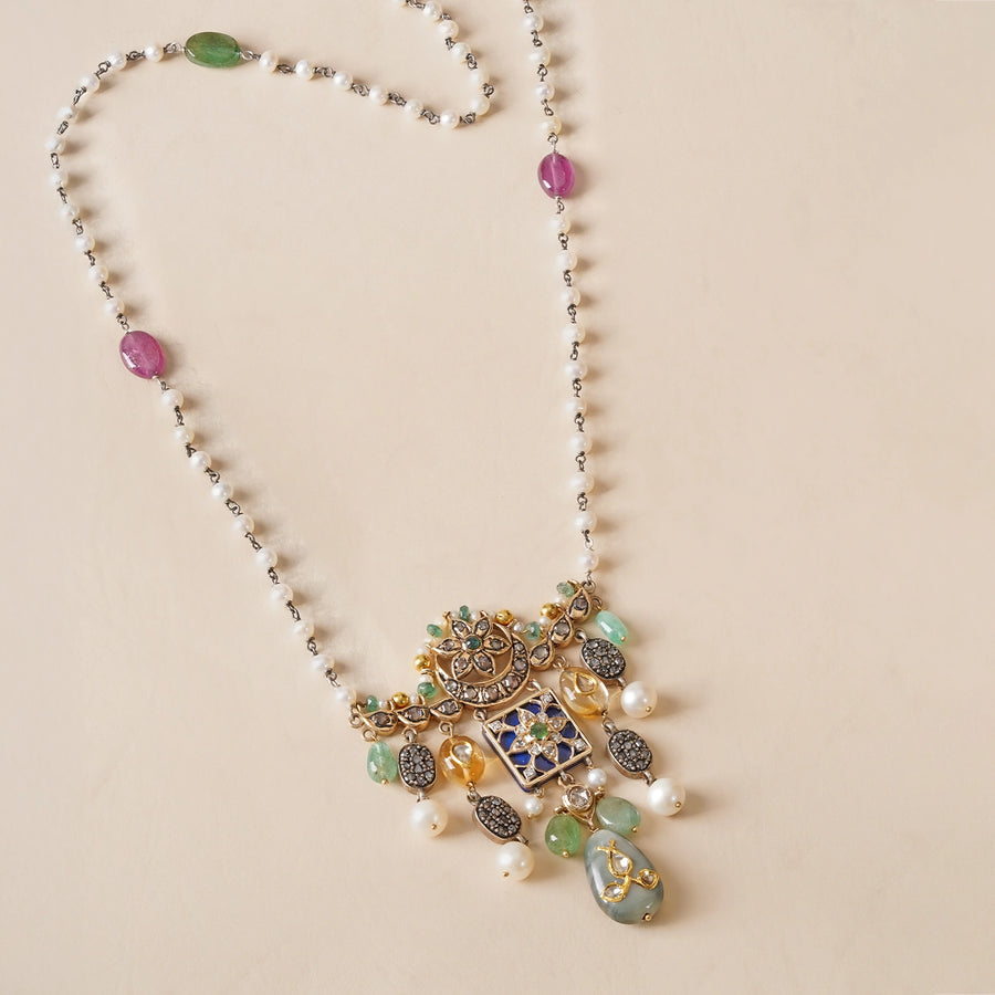 Arya Cobalt Blue Brooch and Necklace