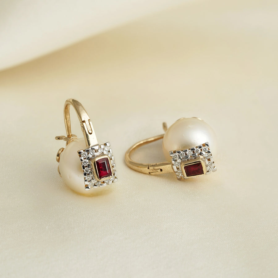 Belle South Sea Pearl Ruby Earrings