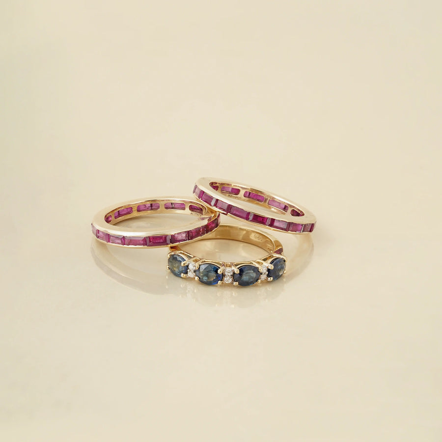 Jessica Blue Sapphire & Ruby Ring Set