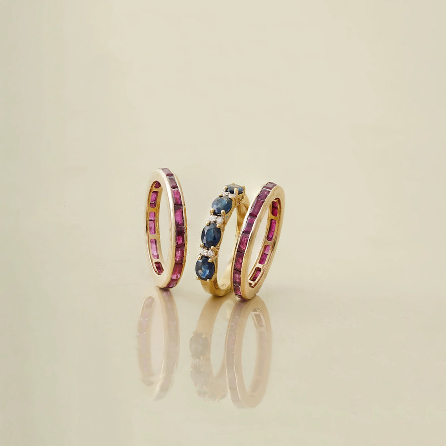 Jessica Blue Sapphire & Ruby Ring Set