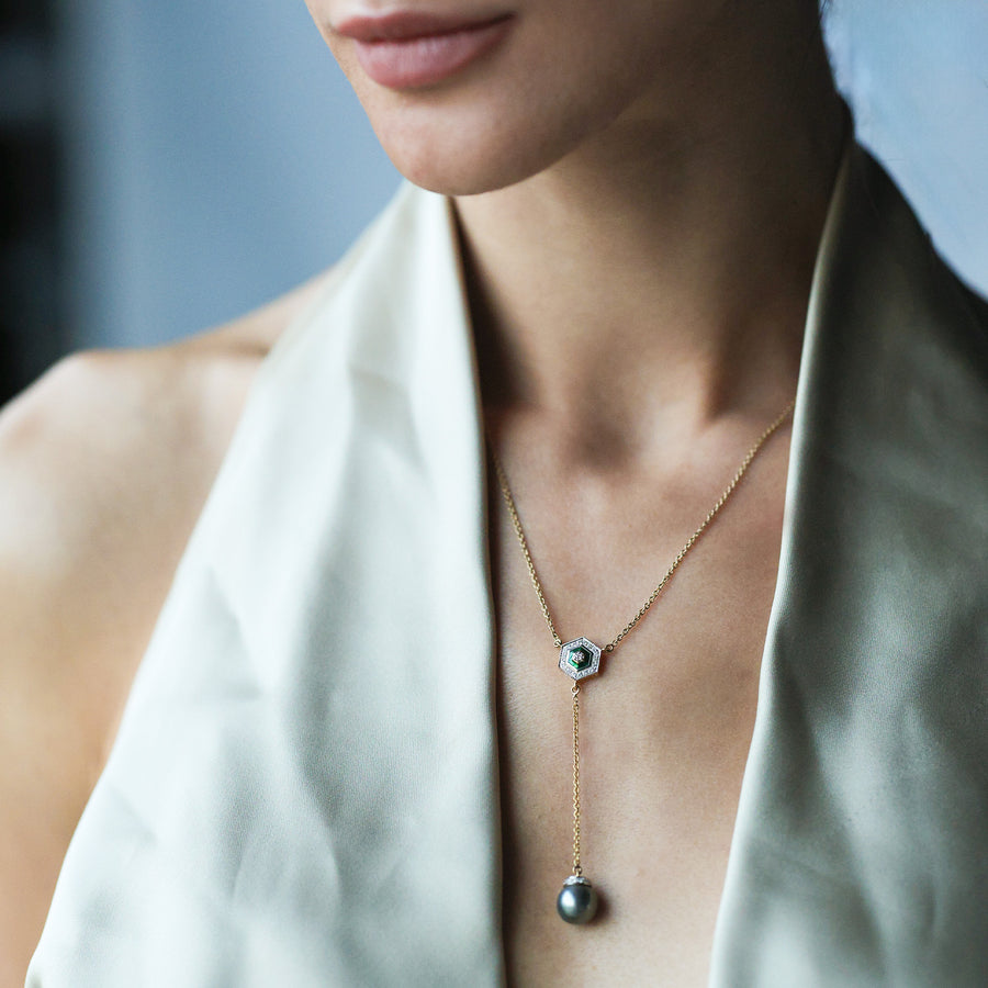 Hexa Tahitian Pearl Lariat Necklace