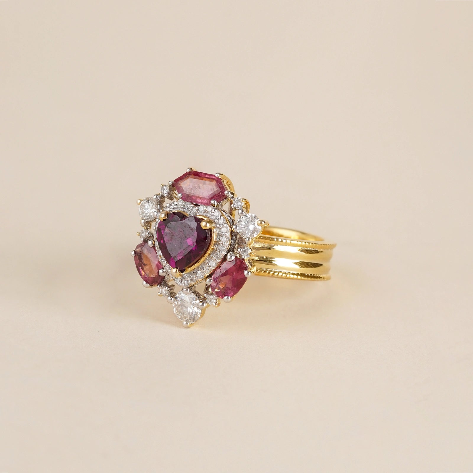 14K Gold diamond and tourmaline Amalfi rose ring