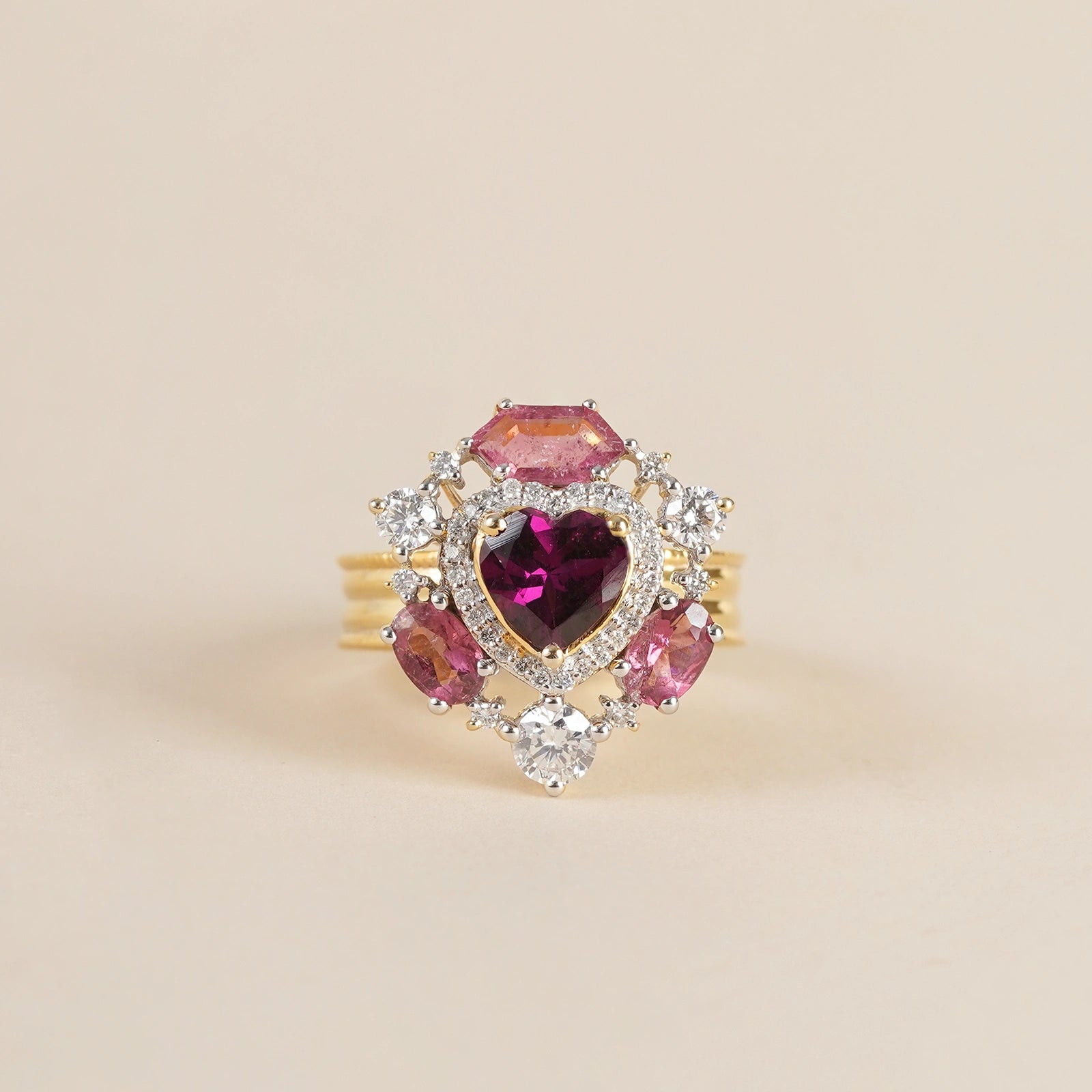 14K Gold diamond and tourmaline Amalfi rose ring