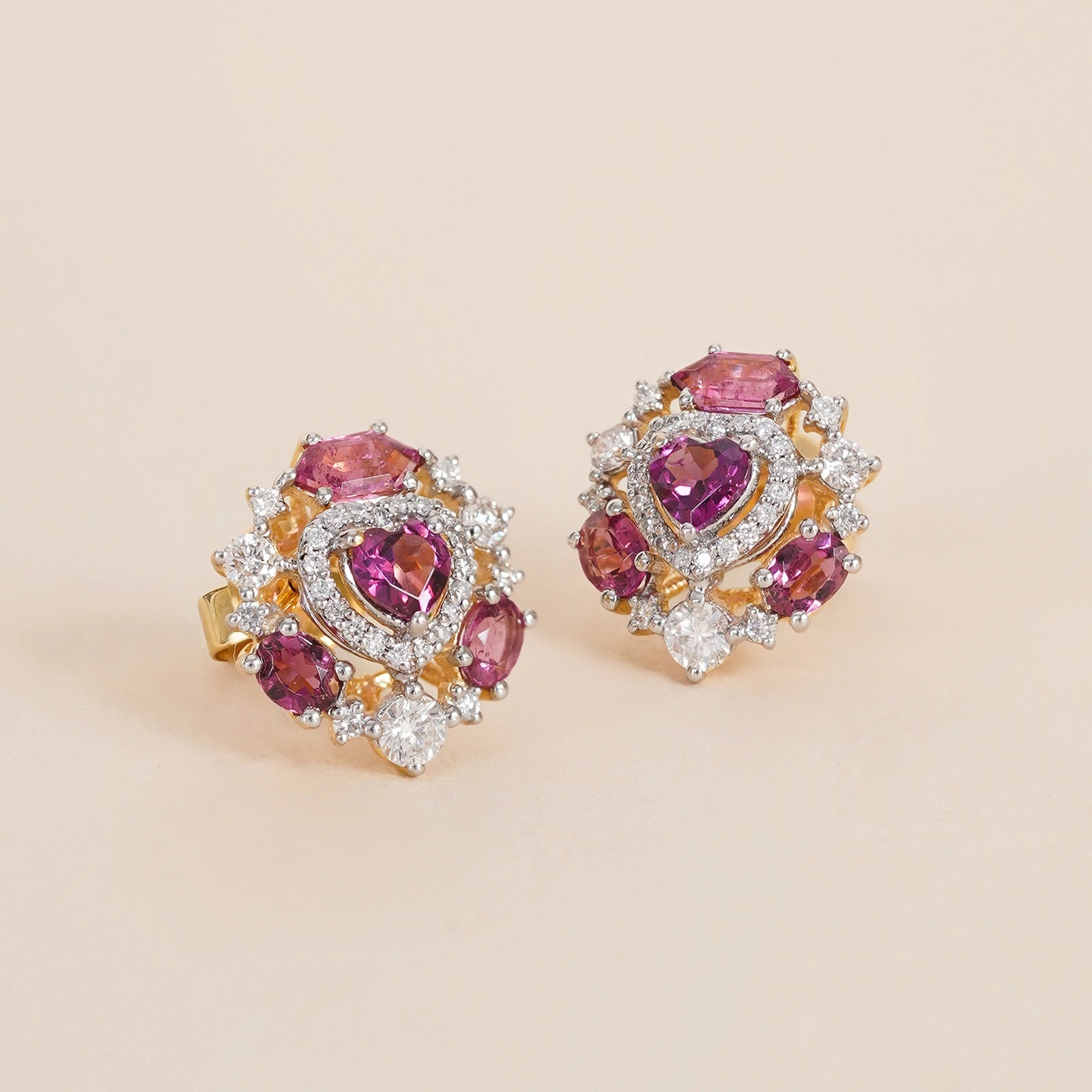14K Gold diamond and tourmaline Amalfi rose ear studs