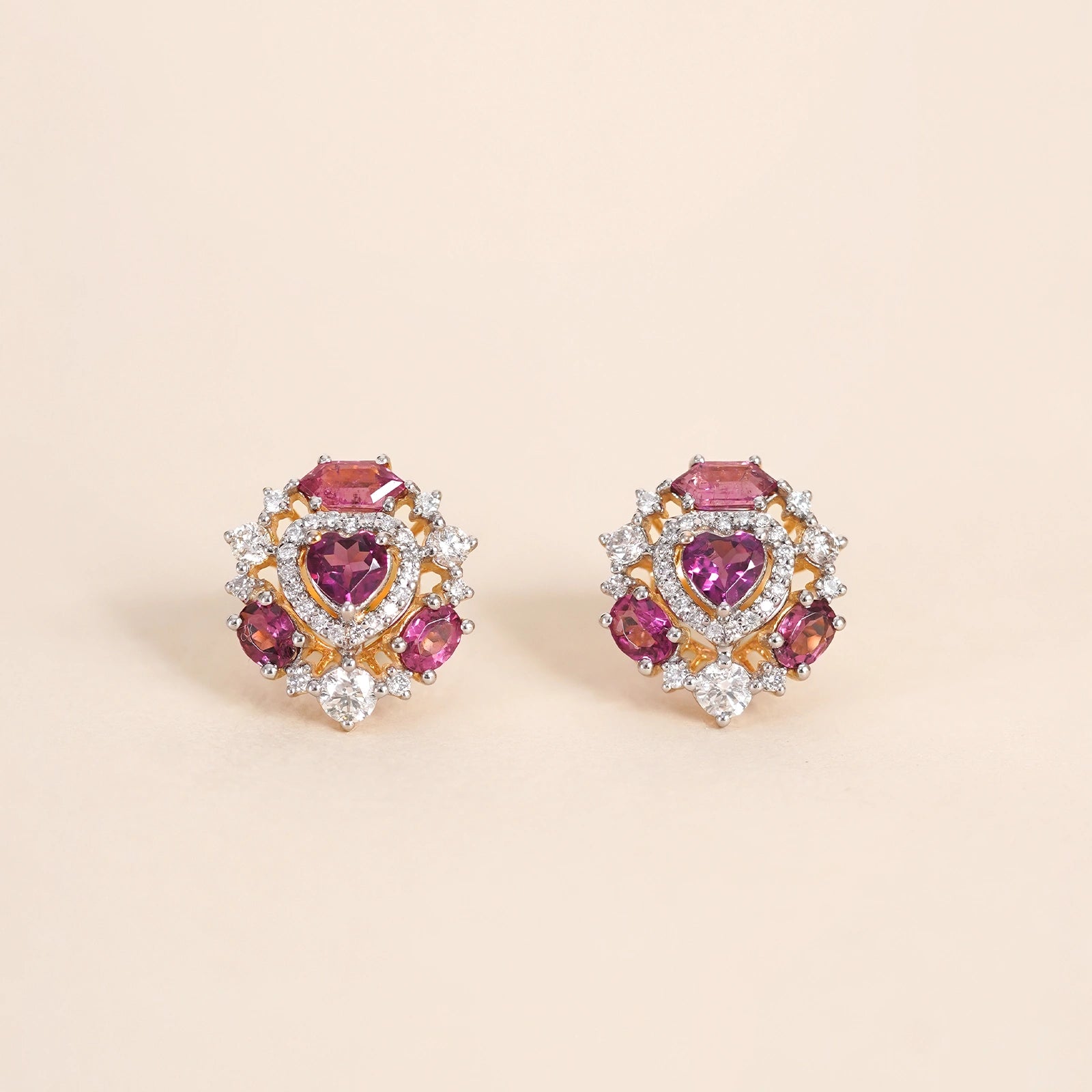 14K Gold diamond and tourmaline Amalfi rose ear studs