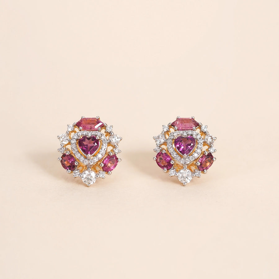 14K Gold diamond and tourmaline Amalfi rose ear studs