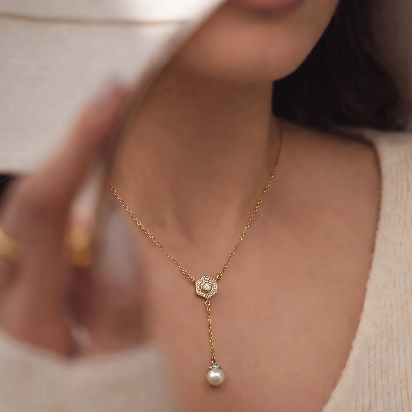 Hexa South Sea Pearl Lariat Necklace