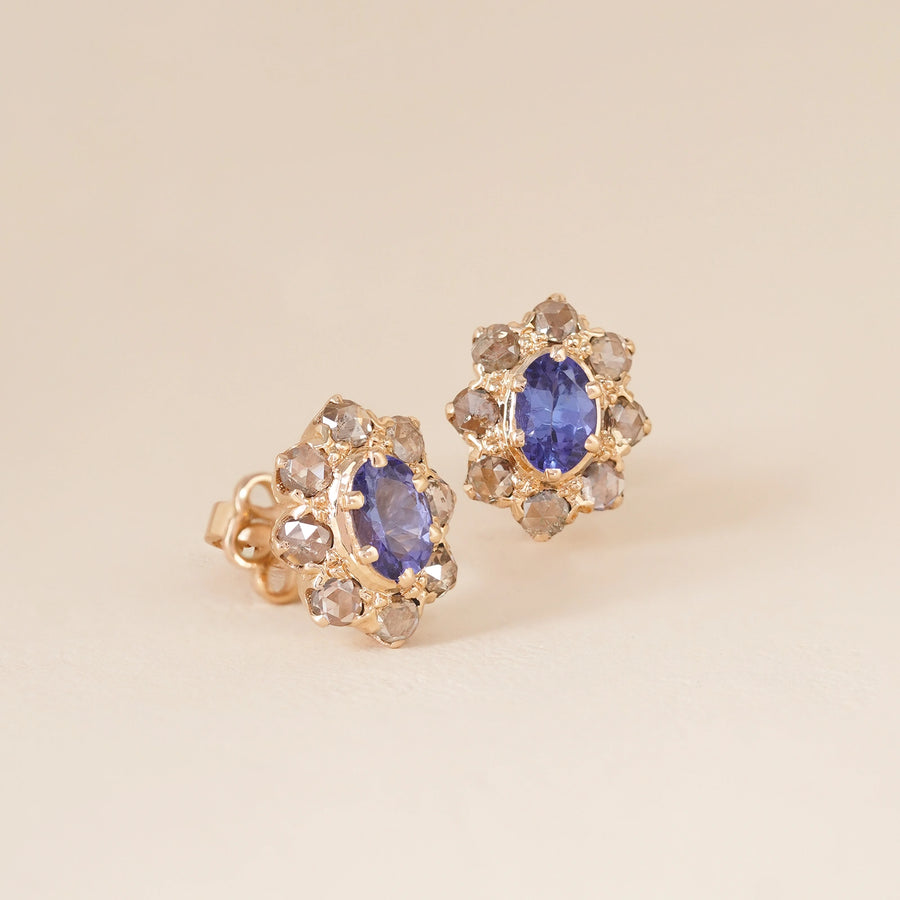 14K Gold diamond and tanzanite Juliana ear Studs