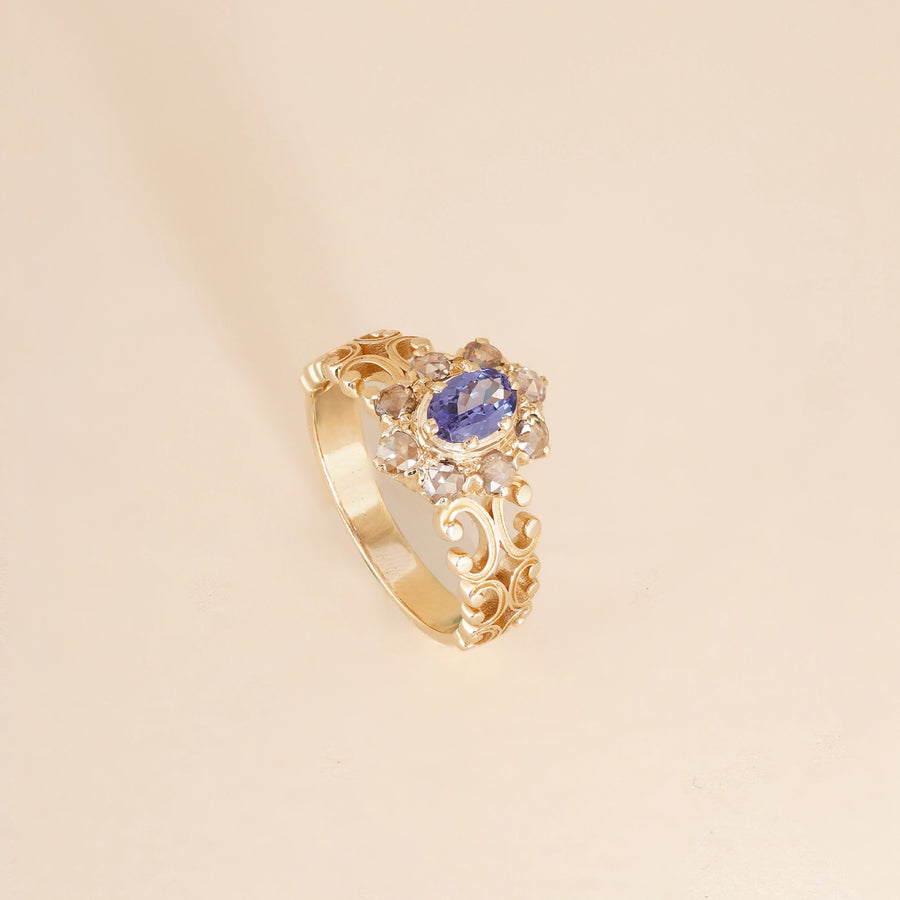 14K Gold diamond and tanzanite Juliana ring
