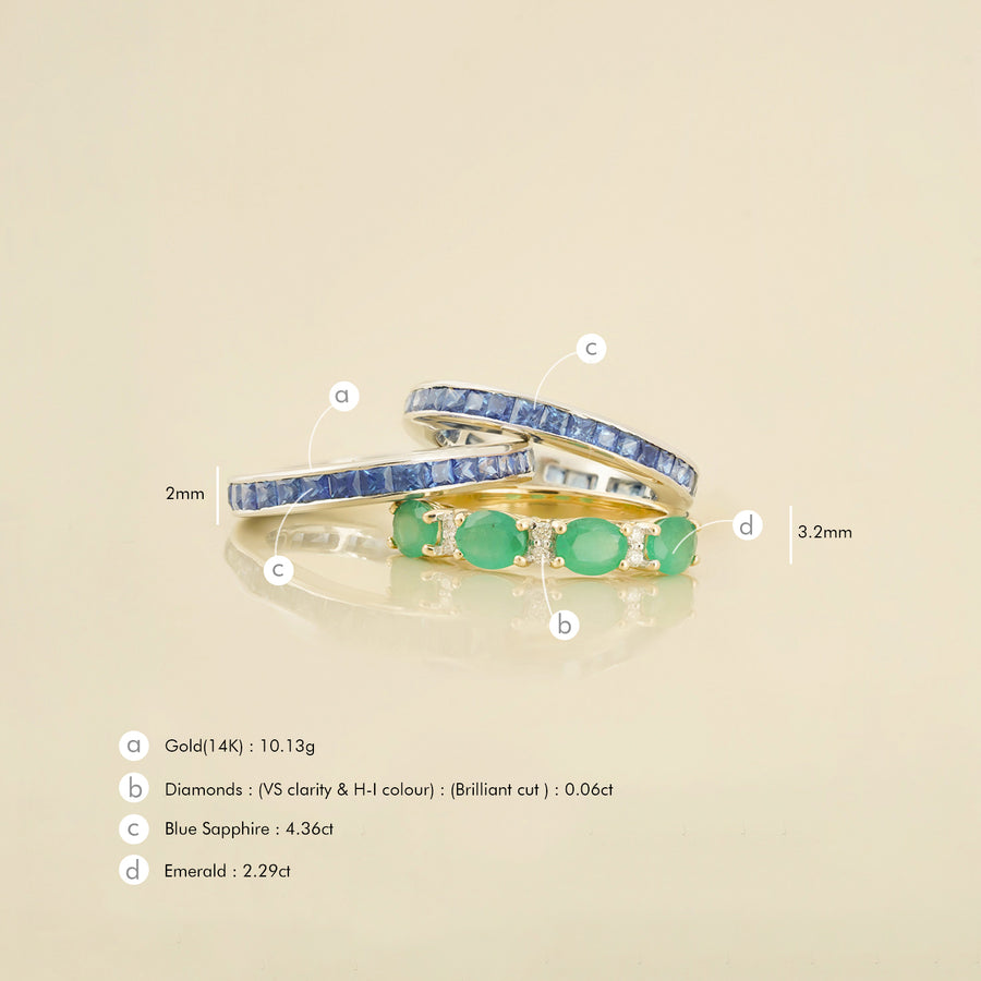 Jessica Emerald & Blue Sapphire Ring Set