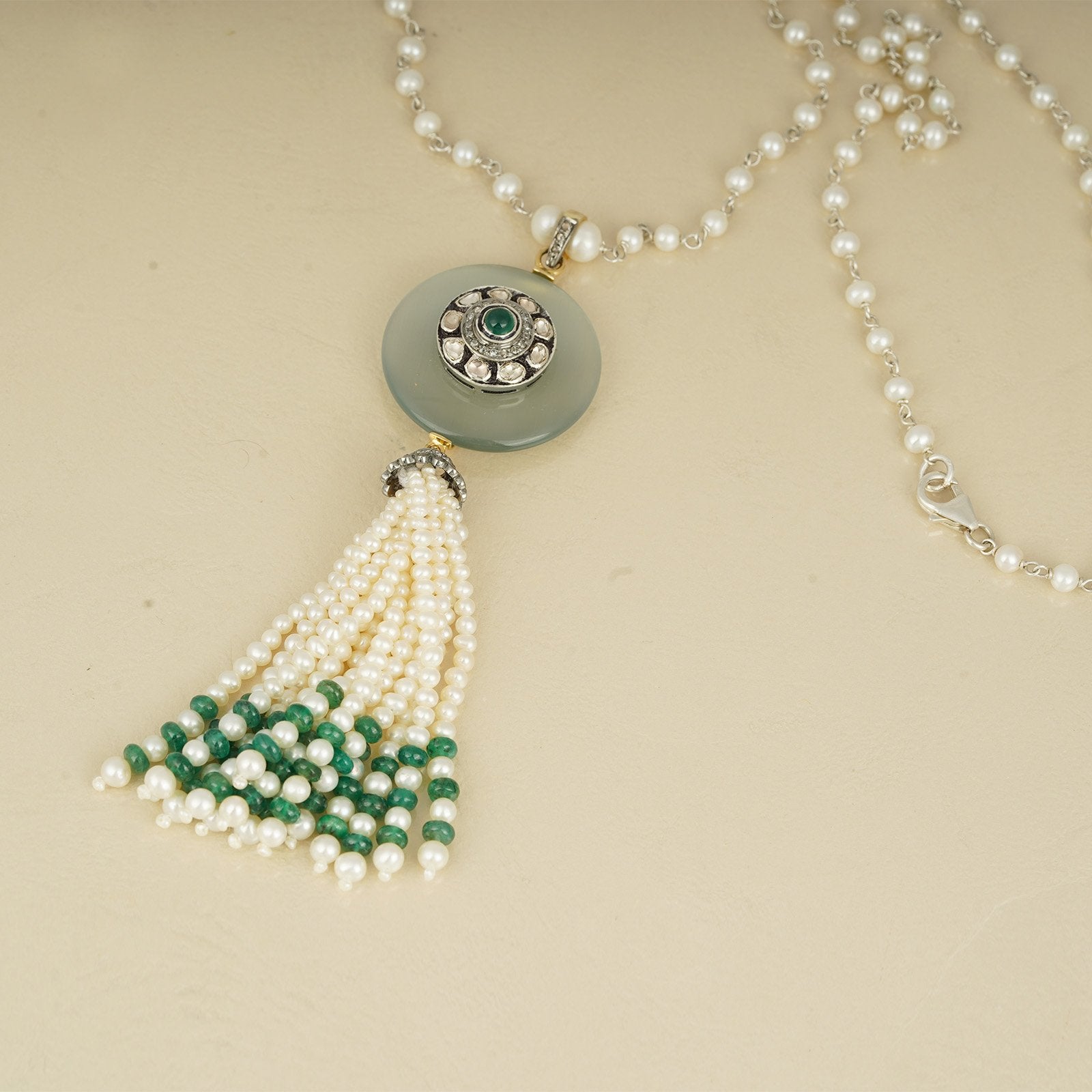 Mother of Pearl Diamond Tassel Necklace