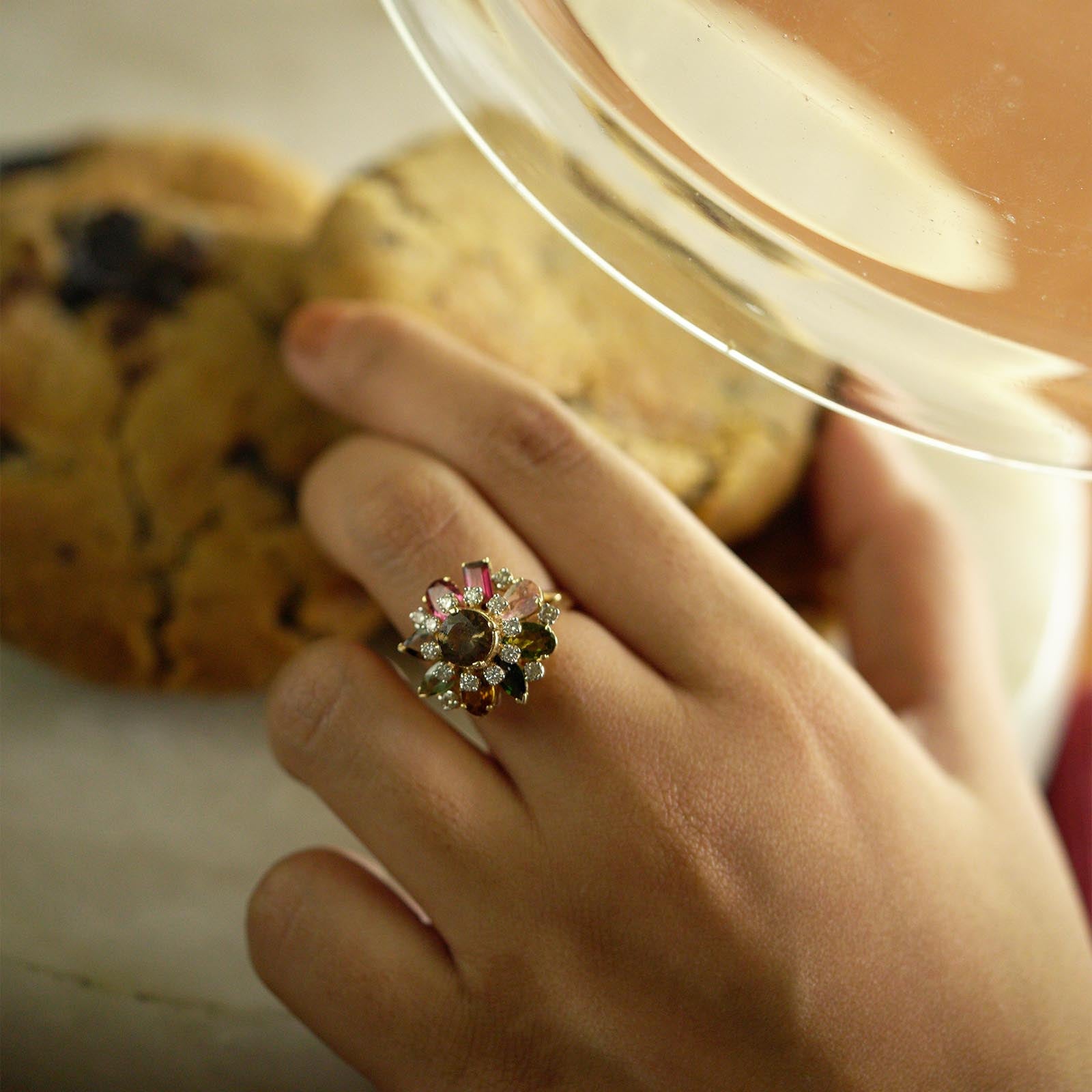 Gold and Diamond Multi-Gemstone Ring