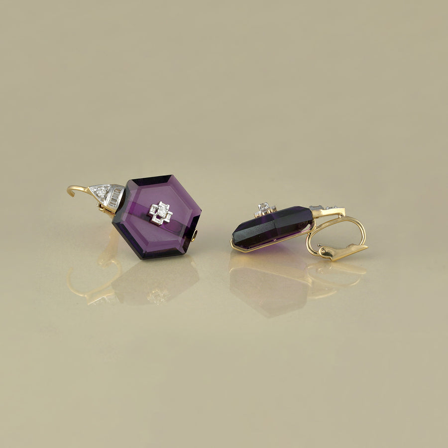 Nano Purple Amethyst and Diamond Earrings