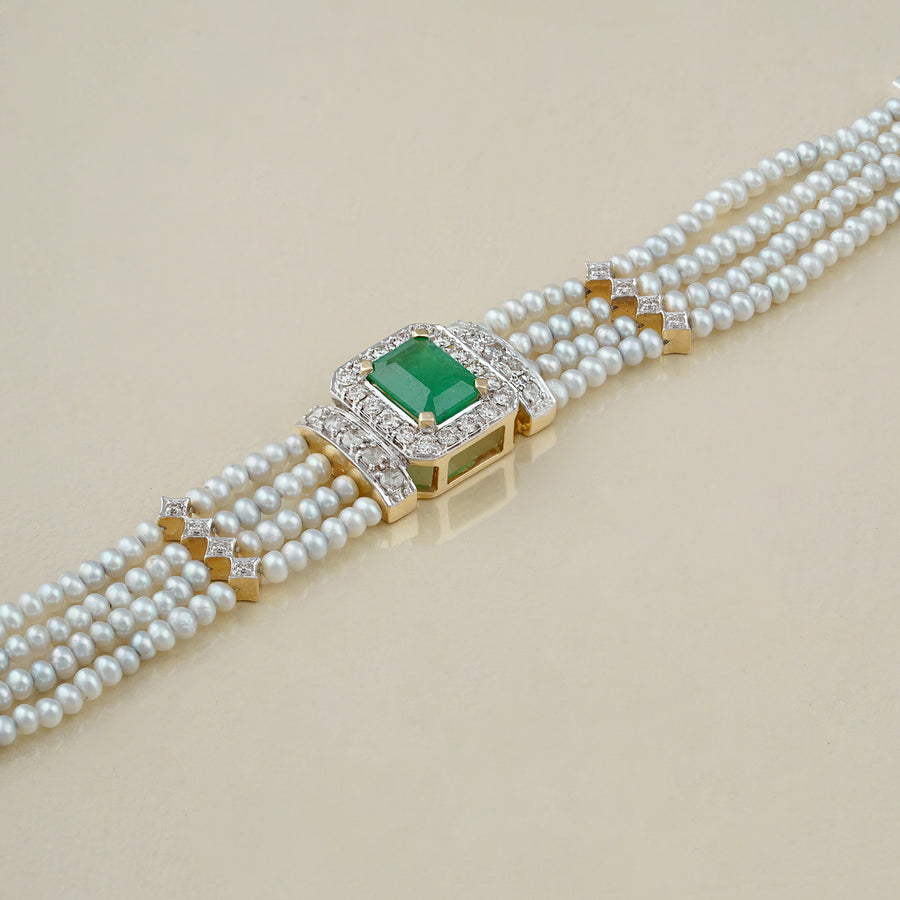 Pearl Diamond and Emerald Bracelet