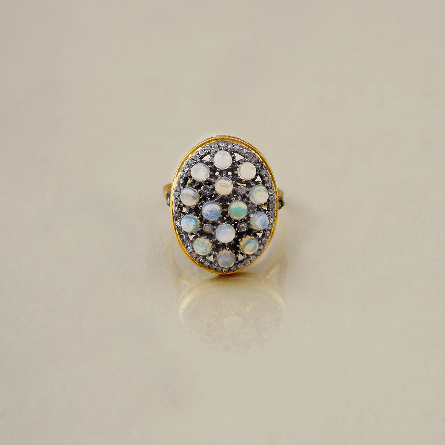 Gold Diamond and Opal Ring