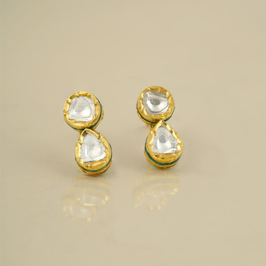 Gold and Uncut Diamonds Earrings