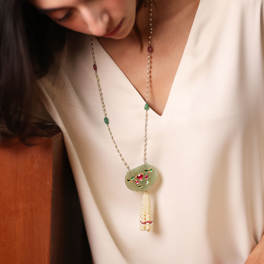 Emerald Pearl Tassel Necklace