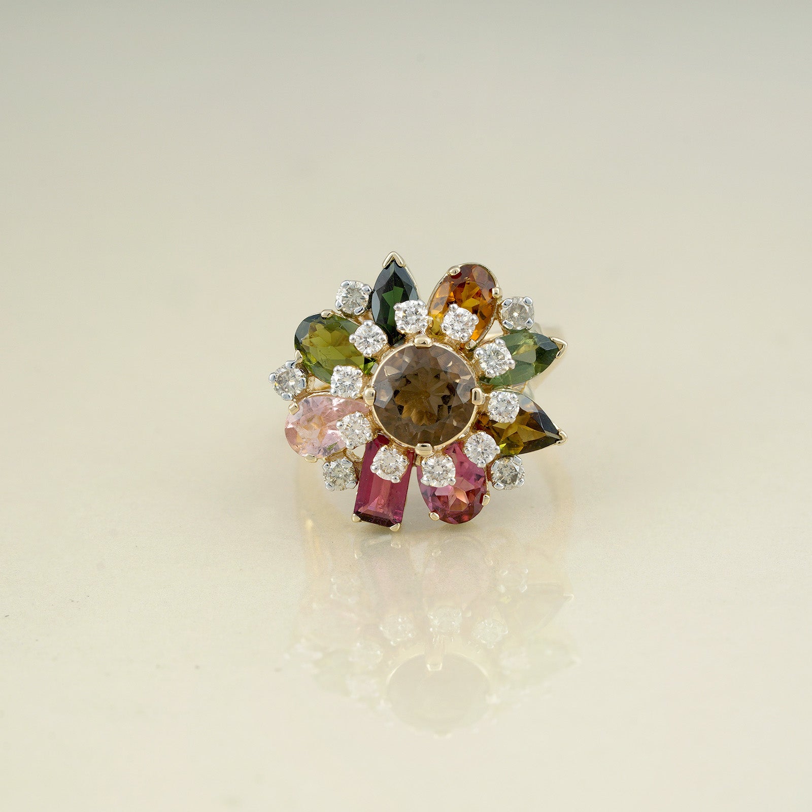 Gold and Diamond Multi-Gemstone Ring