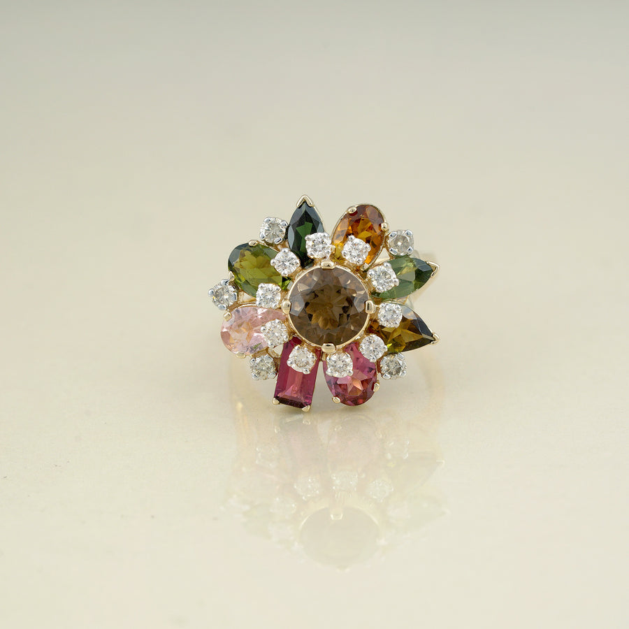 Gold and Diamond Multi-Gemstone Ring